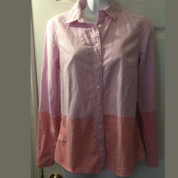 J. CREW Boy Color Block Oxford Shirt Top Blouse Button Down Pink Ted Collared - Picture 2 of 8